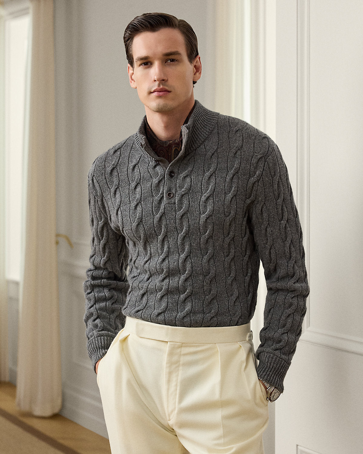 Cable-Knit Cashmere Mockneck Sweater