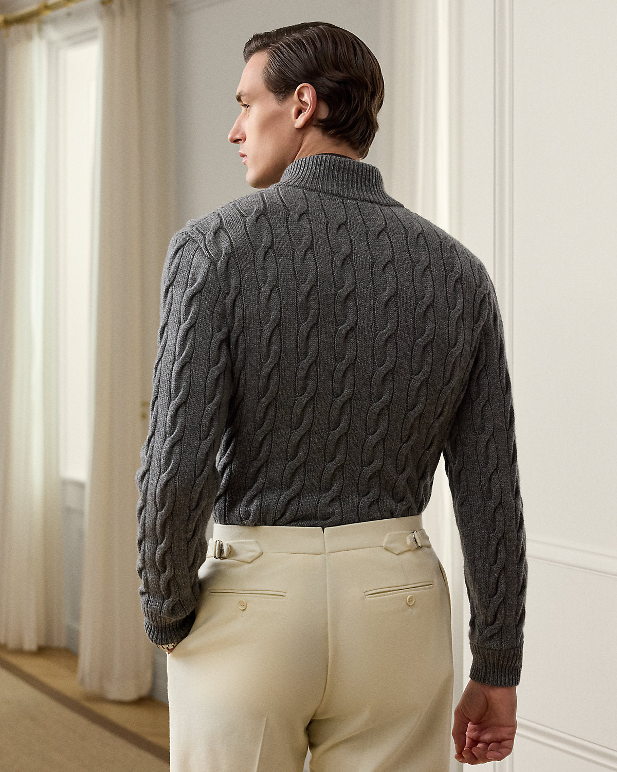 Cable-Knit Cashmere Mockneck Sweater