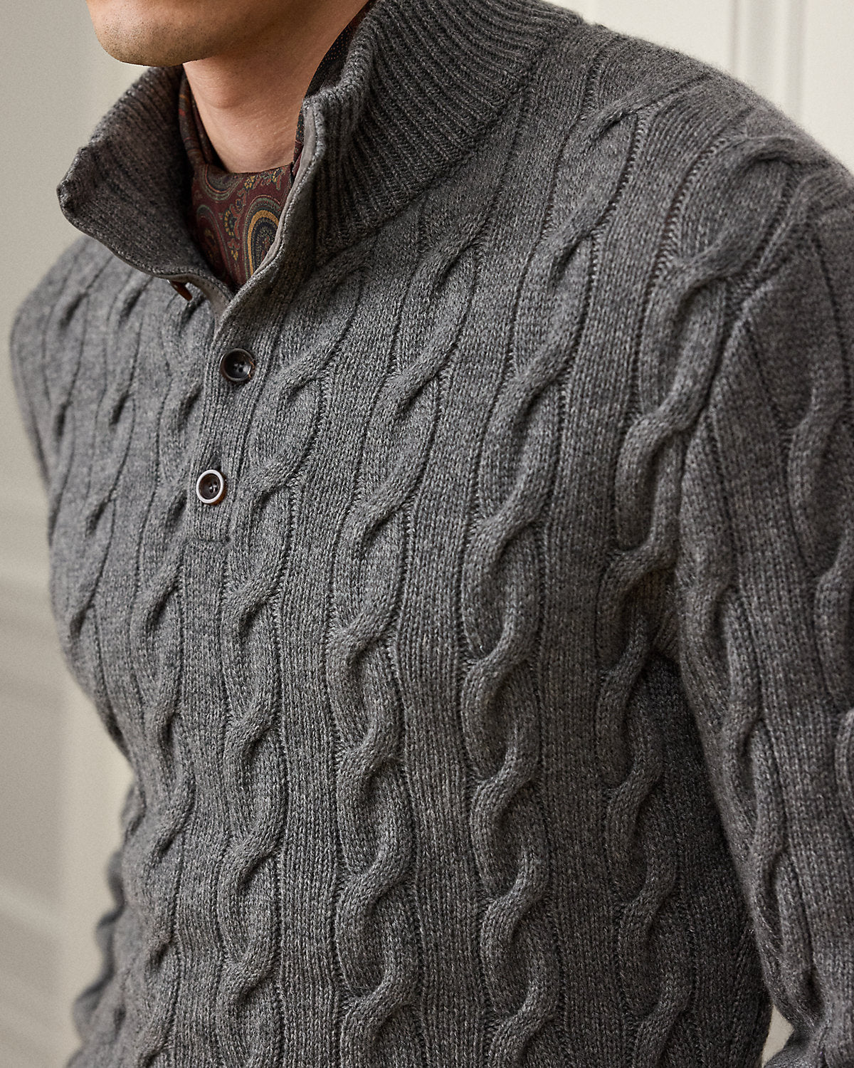 Cable-Knit Cashmere Mockneck Sweater