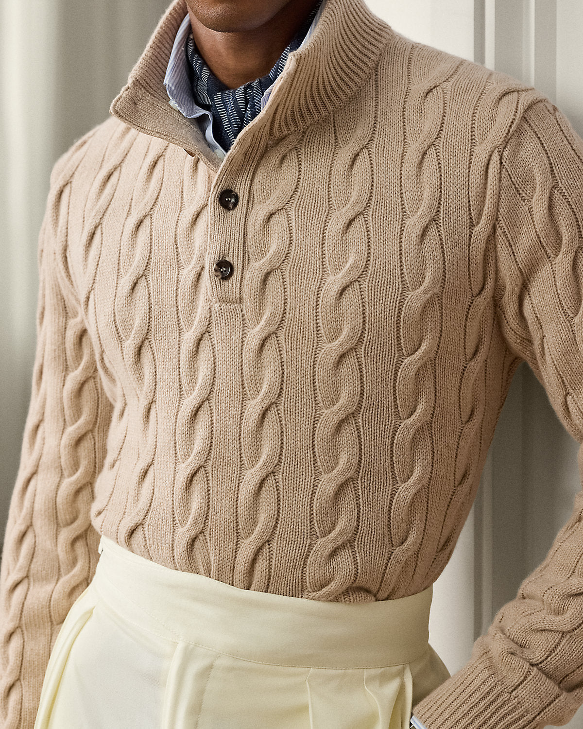 Cable-Knit Cashmere Mockneck Sweater