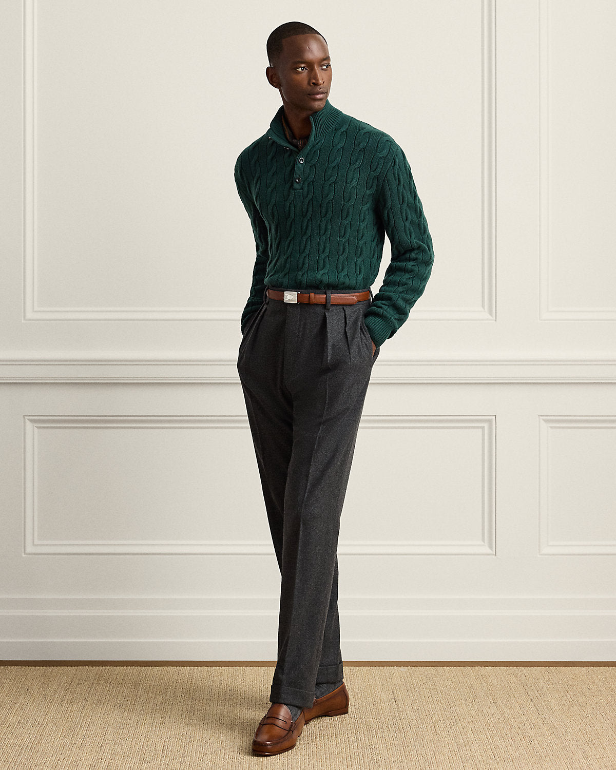 Cable-Knit Cashmere Mockneck Sweater