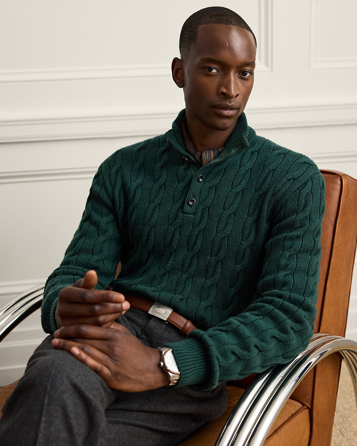 Cable-Knit Cashmere Mockneck Sweater