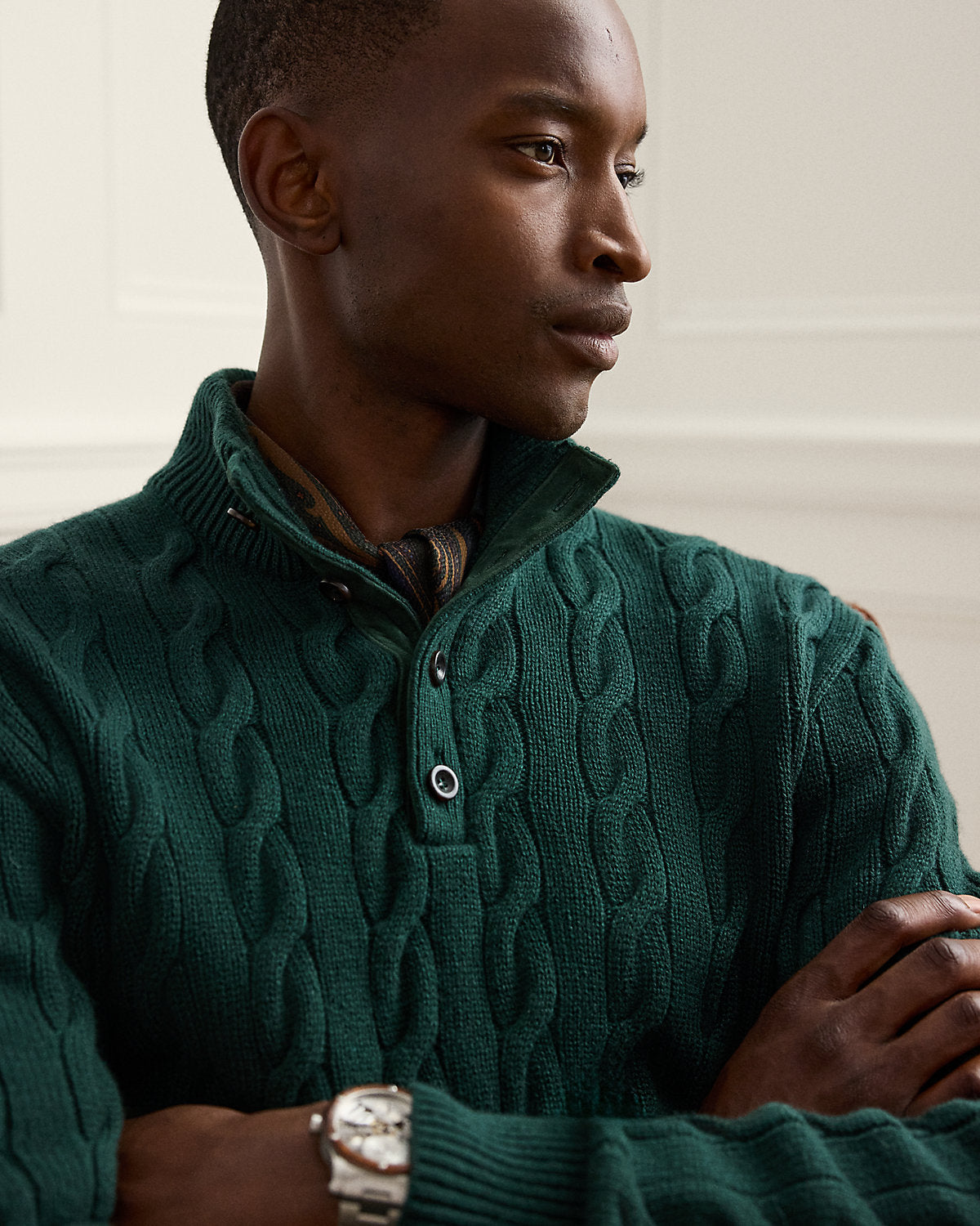 Cable-Knit Cashmere Mockneck Sweater