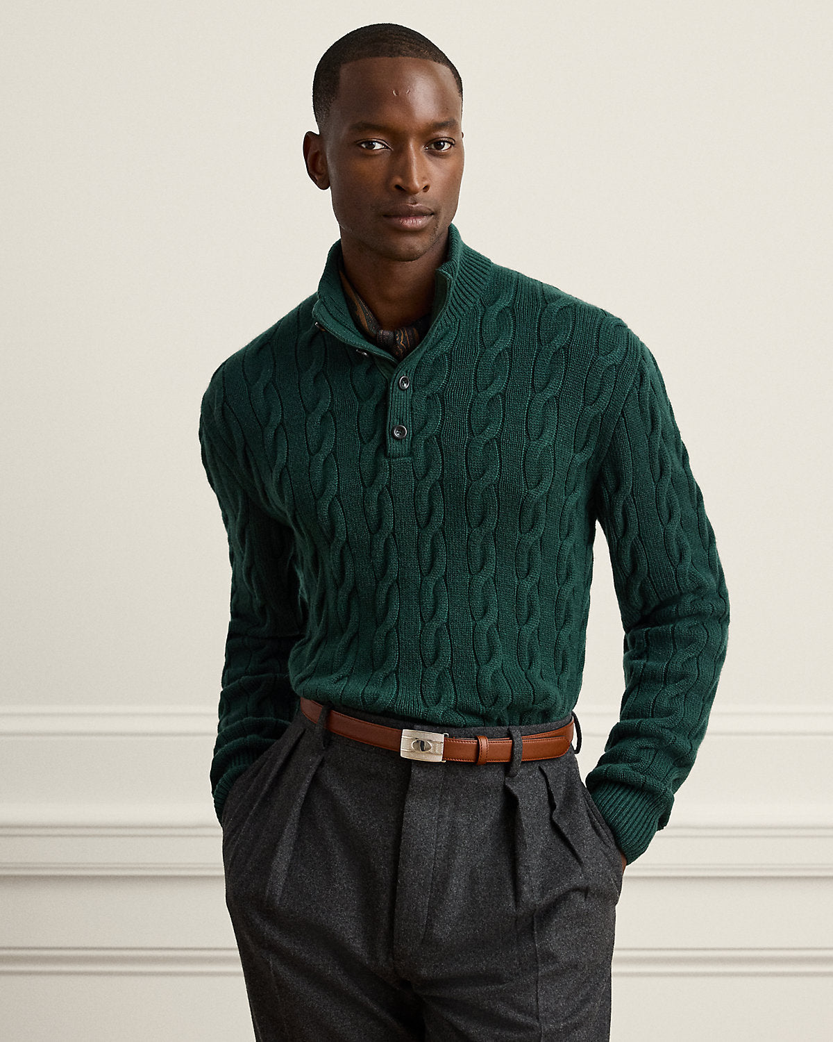 Cable-Knit Cashmere Mockneck Sweater