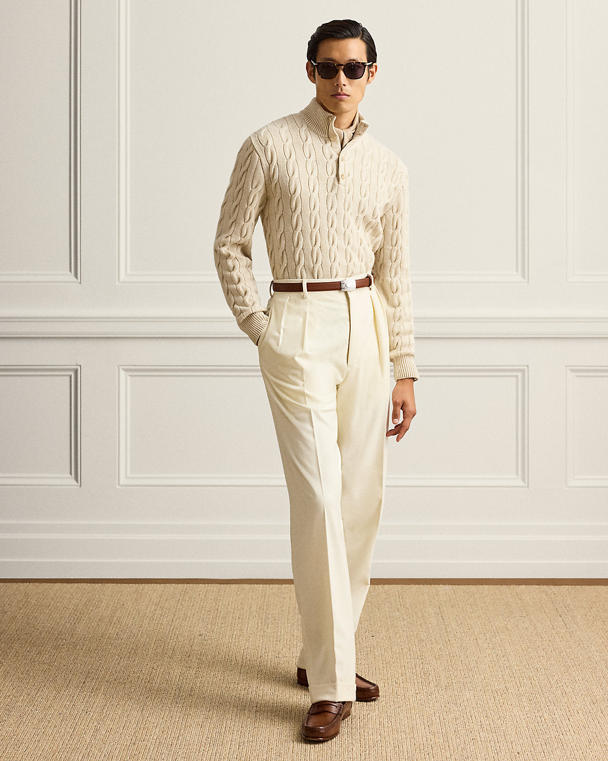Cable-Knit Cashmere Mockneck Sweater