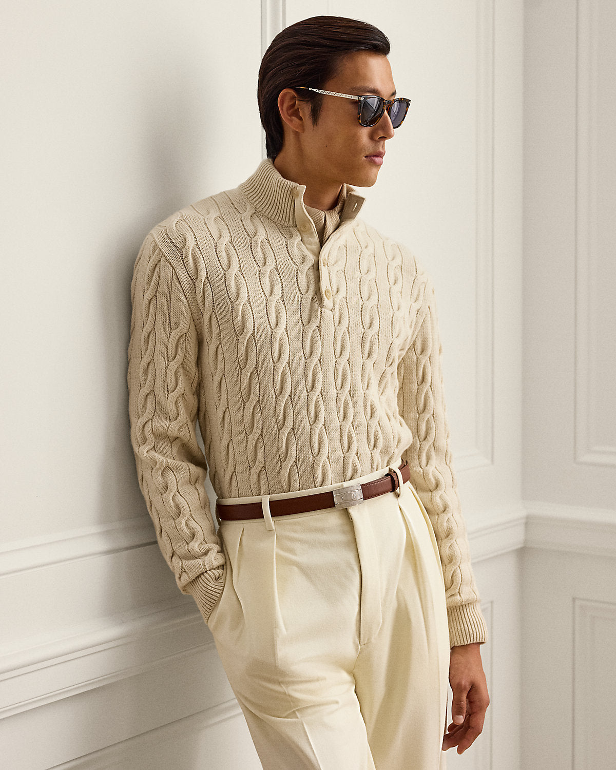 Cable-Knit Cashmere Mockneck Sweater