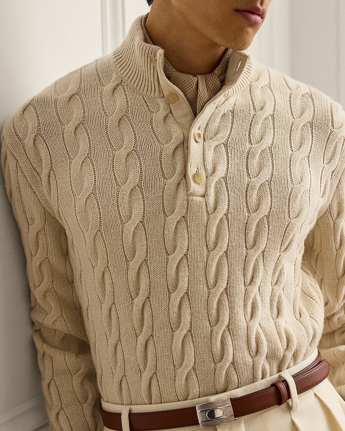 Cable-Knit Cashmere Mockneck Sweater