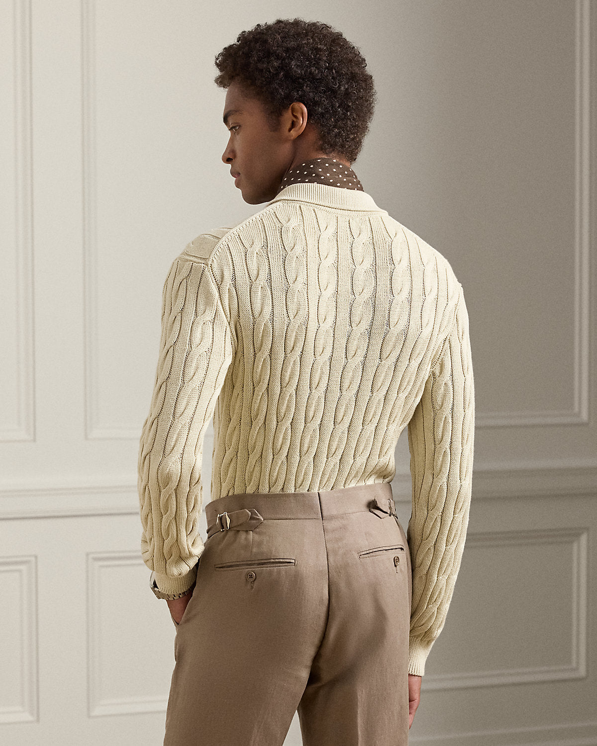 Cable-Knit Cotton-Blend Polo Sweater