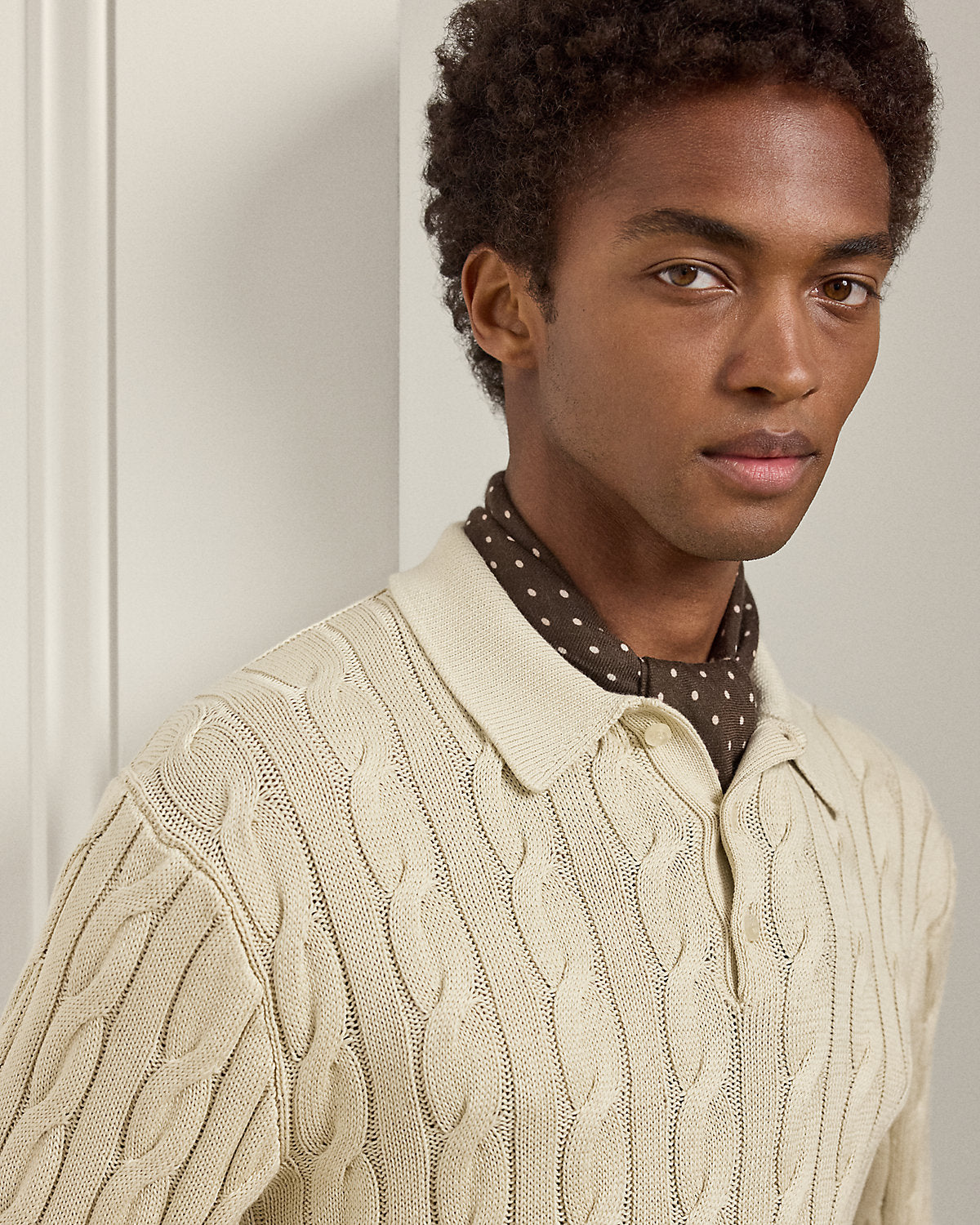 Cable-Knit Cotton-Blend Polo Sweater