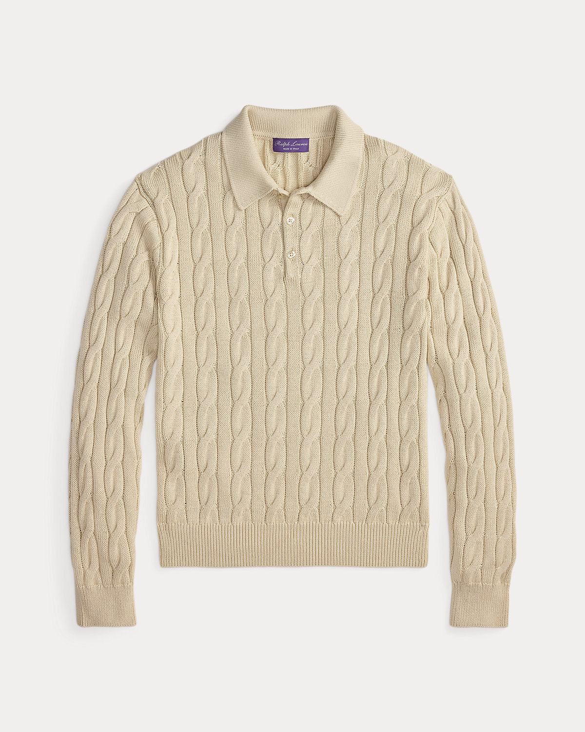 Cable-Knit Cotton-Blend Polo Sweater