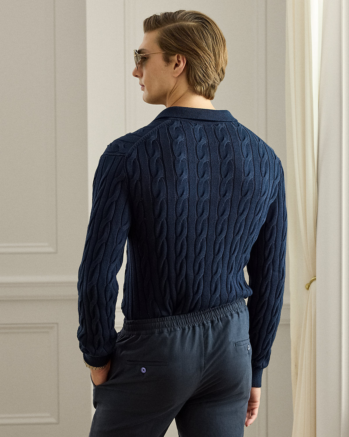 Cable-Knit Cotton-Blend Polo Sweater