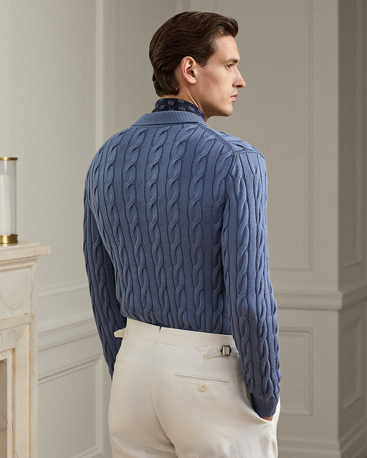 Cable-Knit Cotton-Blend Polo Sweater