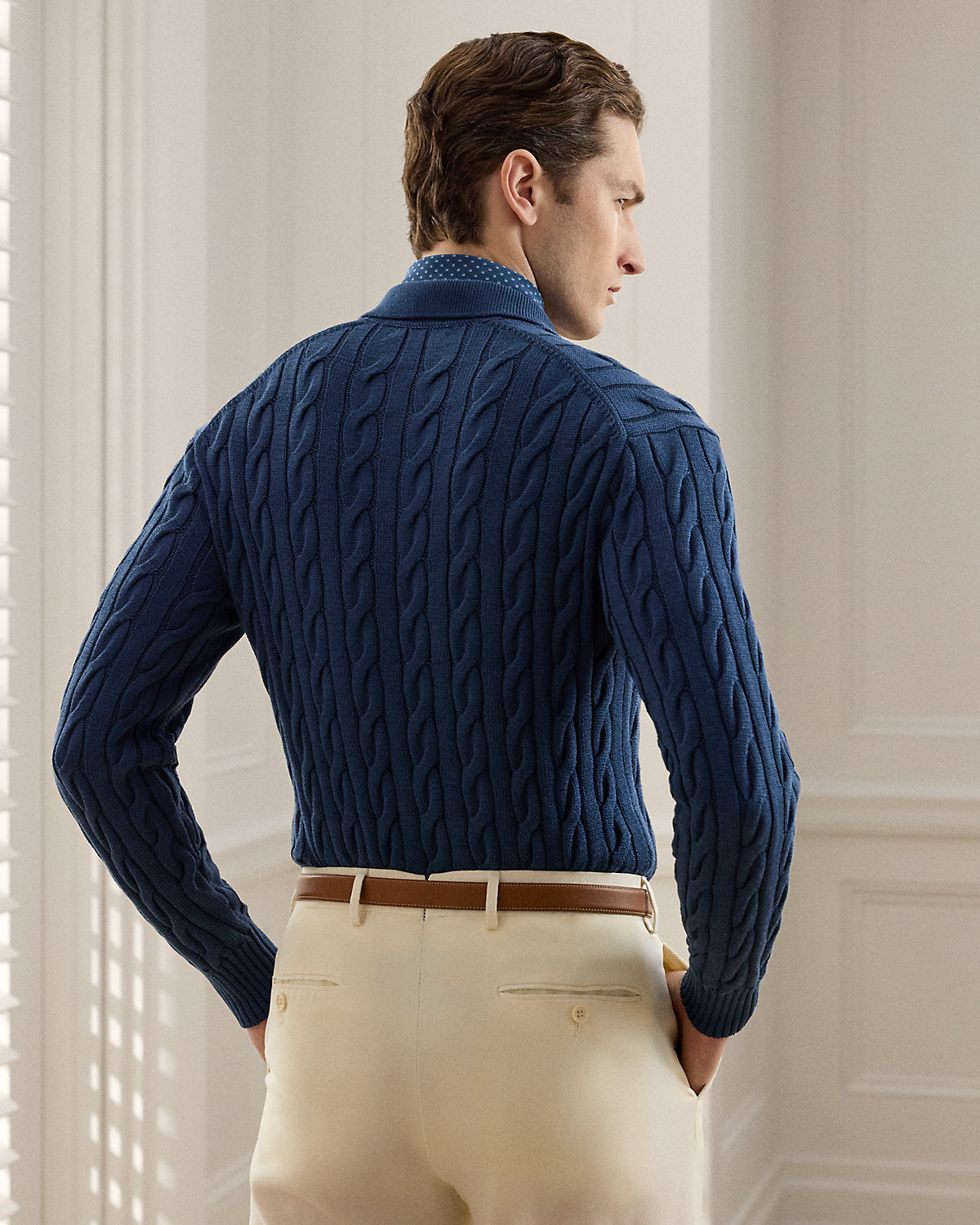 Cable-Knit Cotton-Blend Polo Sweater