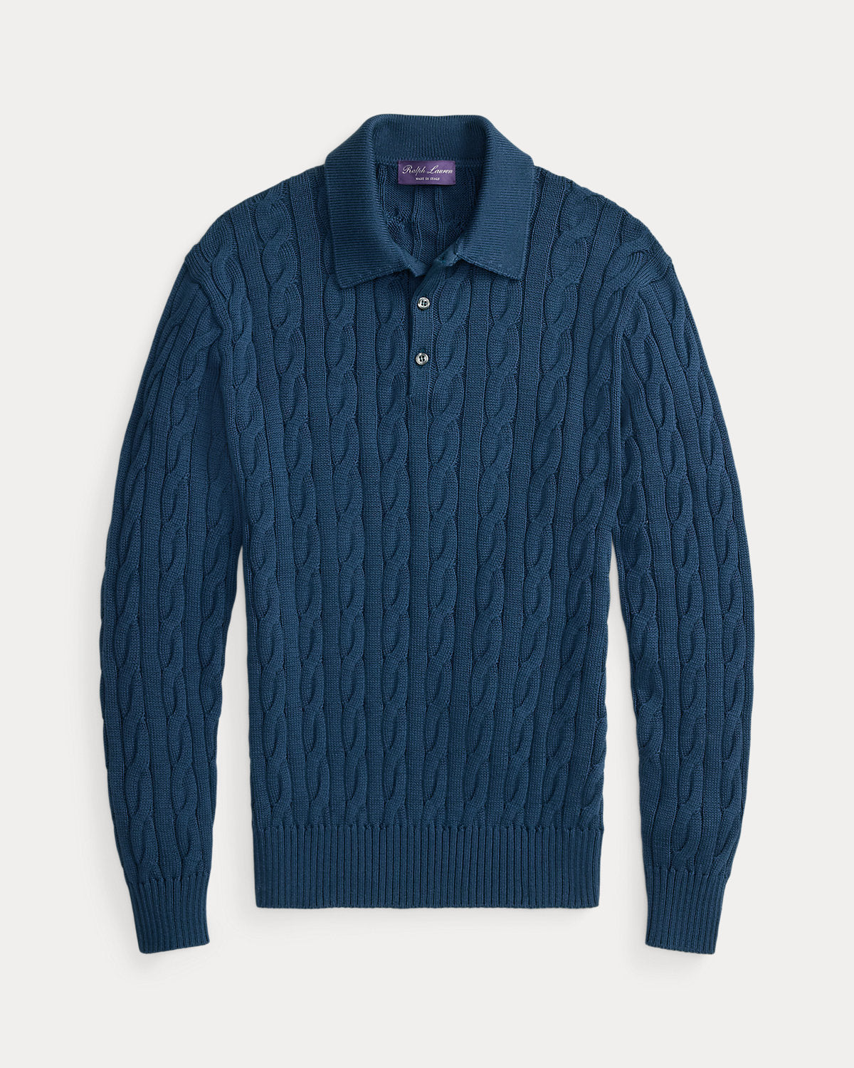 Cable-Knit Cotton-Blend Polo Sweater