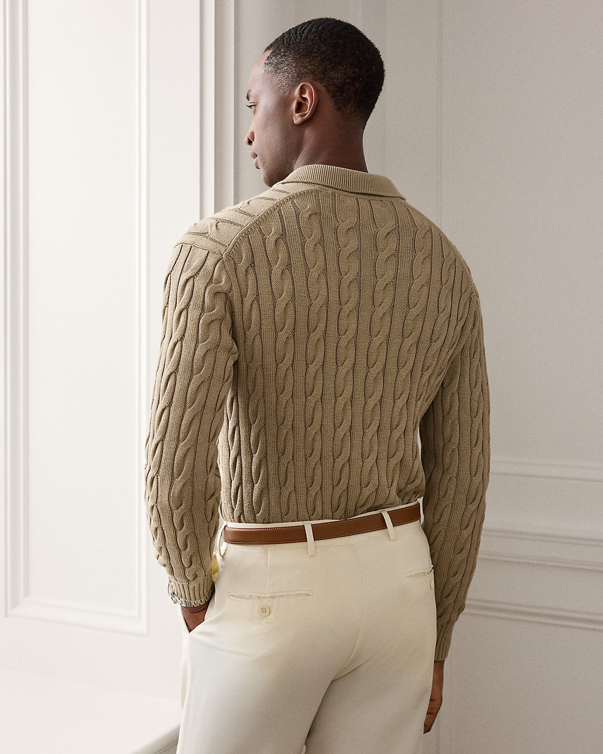 Cable-Knit Cotton-Blend Polo Sweater