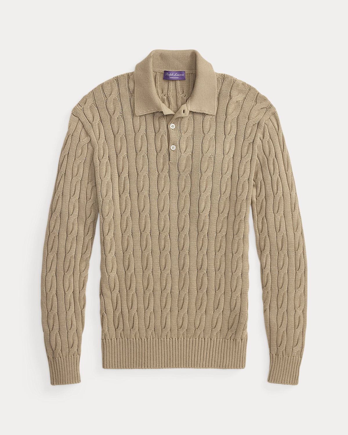 Cable-Knit Cotton-Blend Polo Sweater