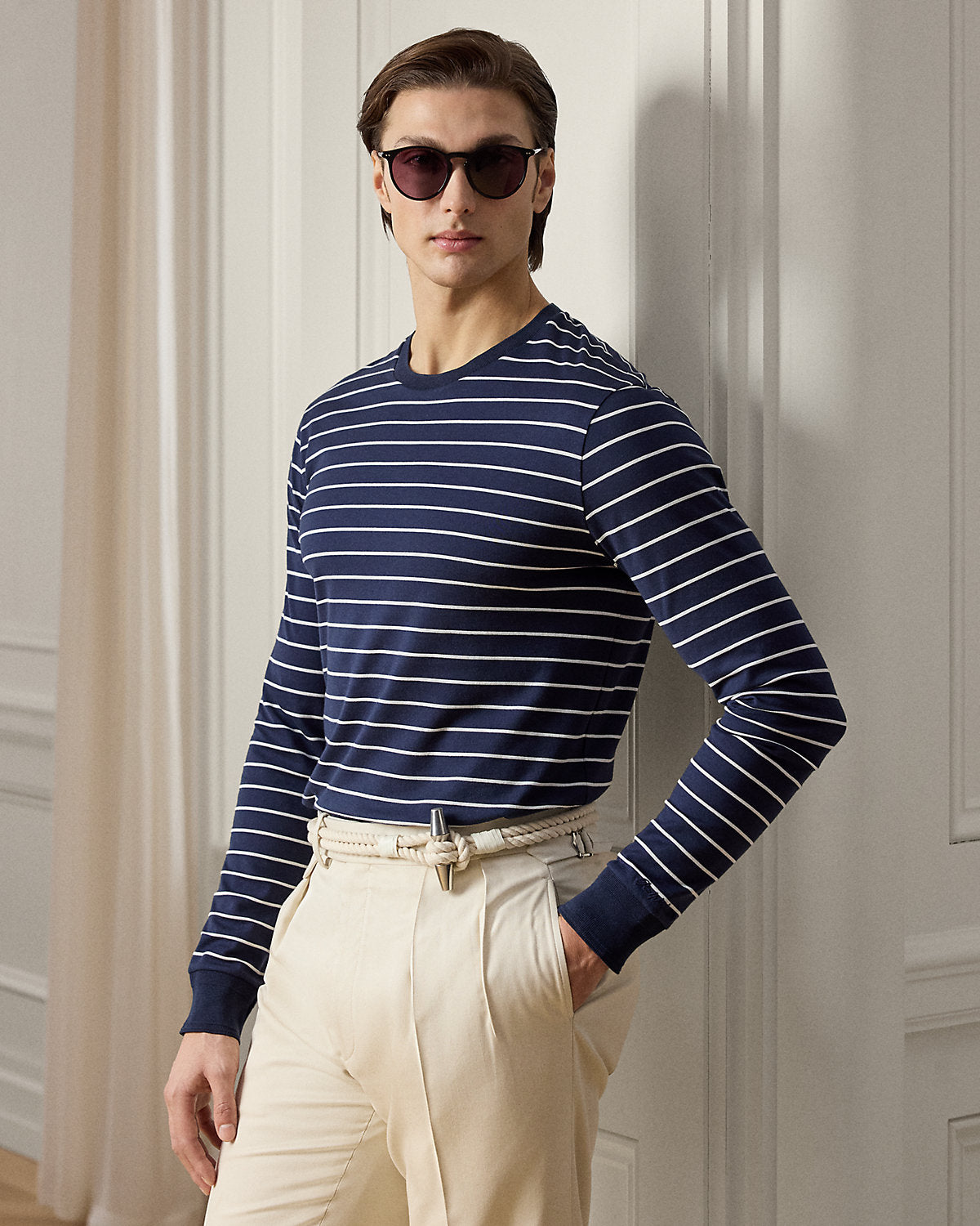 Striped Lisle-Piqu¨¦ Long-Sleeve T-Shirt