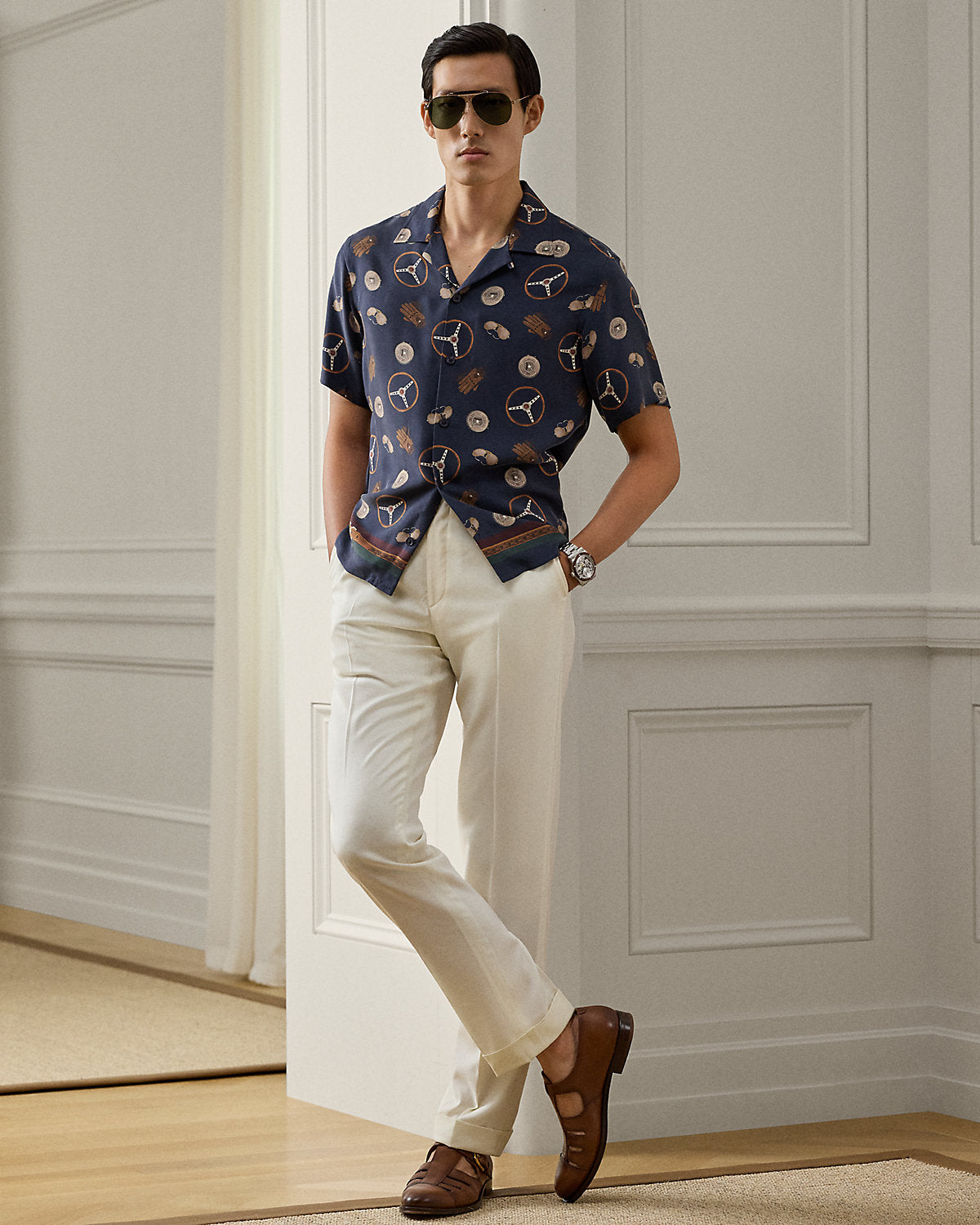 Driver-Print Silk Camp Shirt