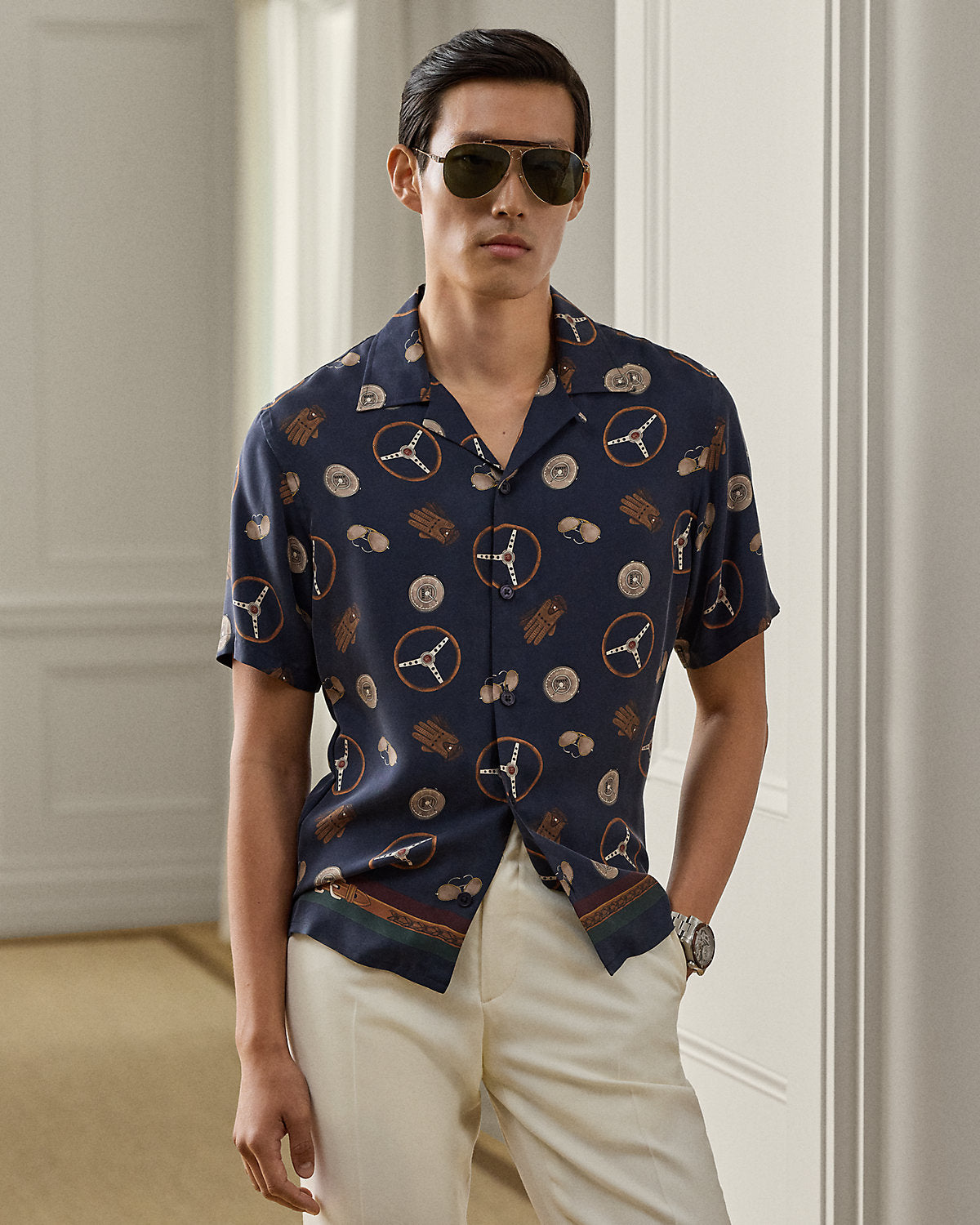 Driver-Print Silk Camp Shirt