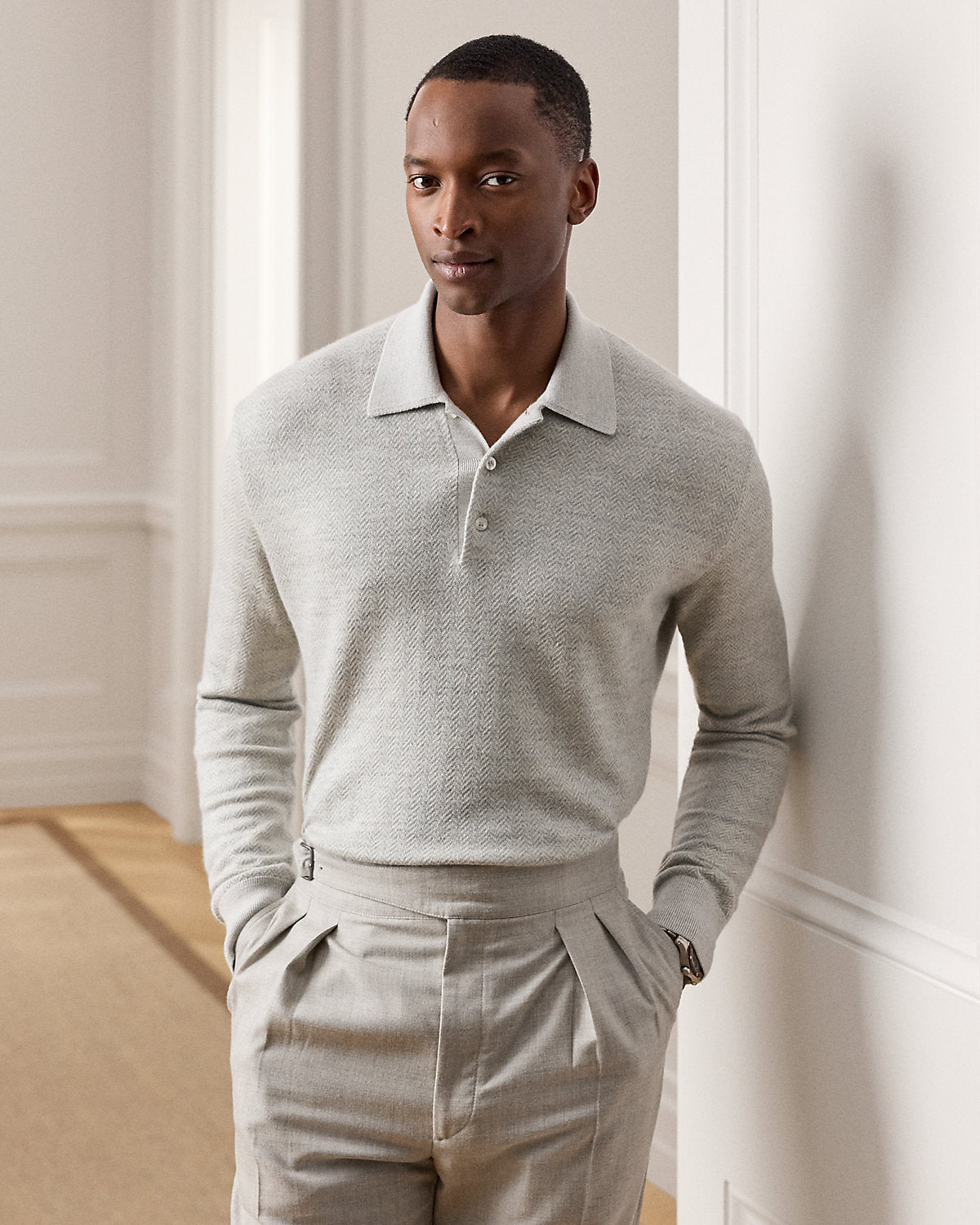 Cashmere-Linen Polo Sweater