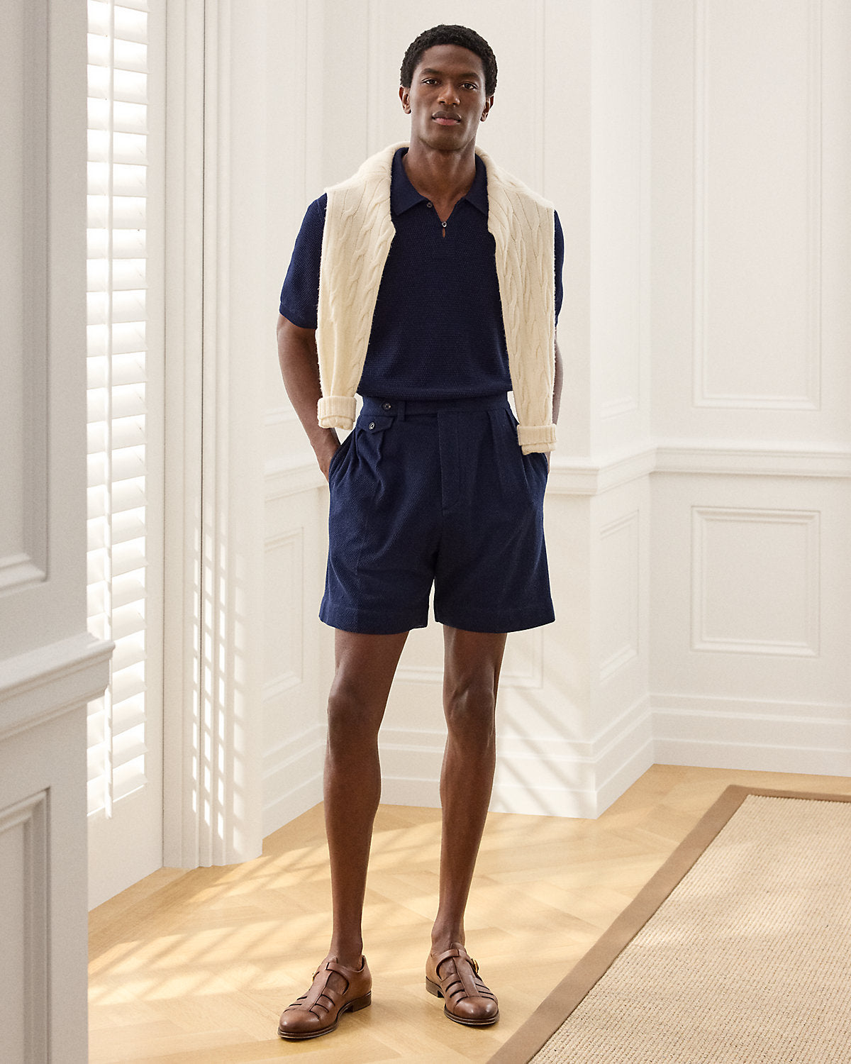 Textured Cotton Polo Sweater
