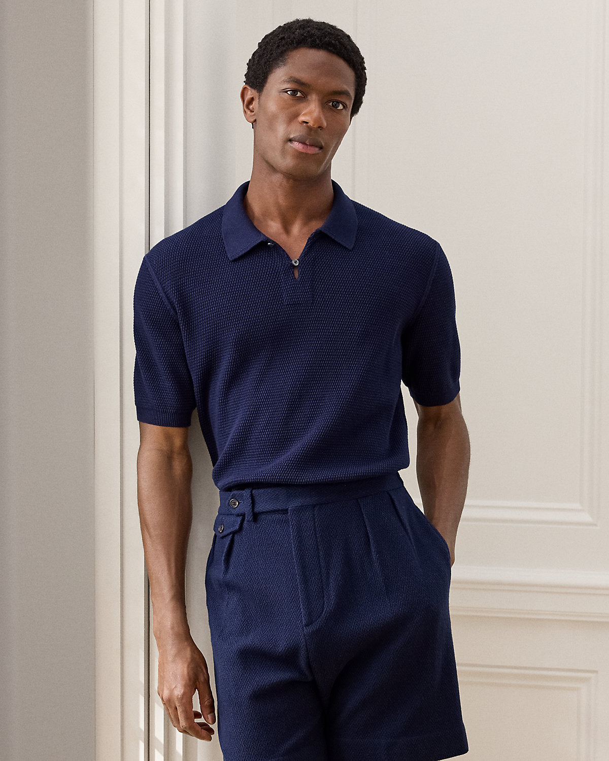 Textured Cotton Polo Sweater