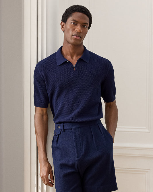 Textured Cotton Polo Sweater