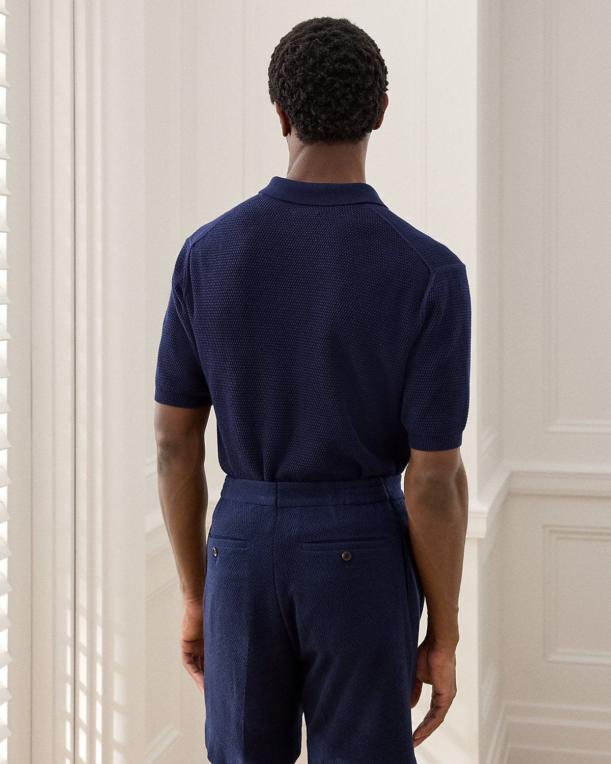Textured Cotton Polo Sweater