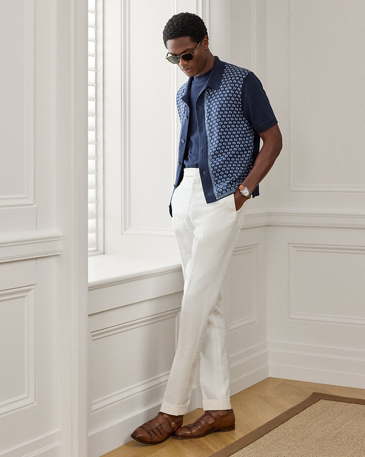 Silk-Cotton Short-Sleeve Cardigan