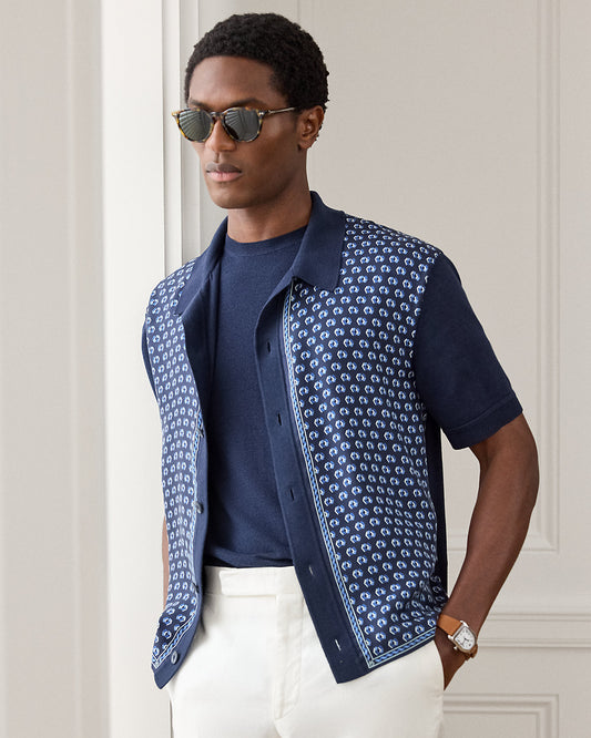 Silk-Cotton Short-Sleeve Cardigan