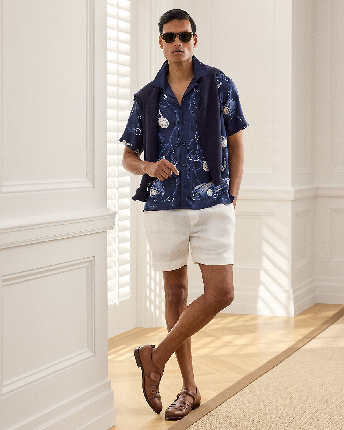 Automobile-Print Silk Camp Shirt