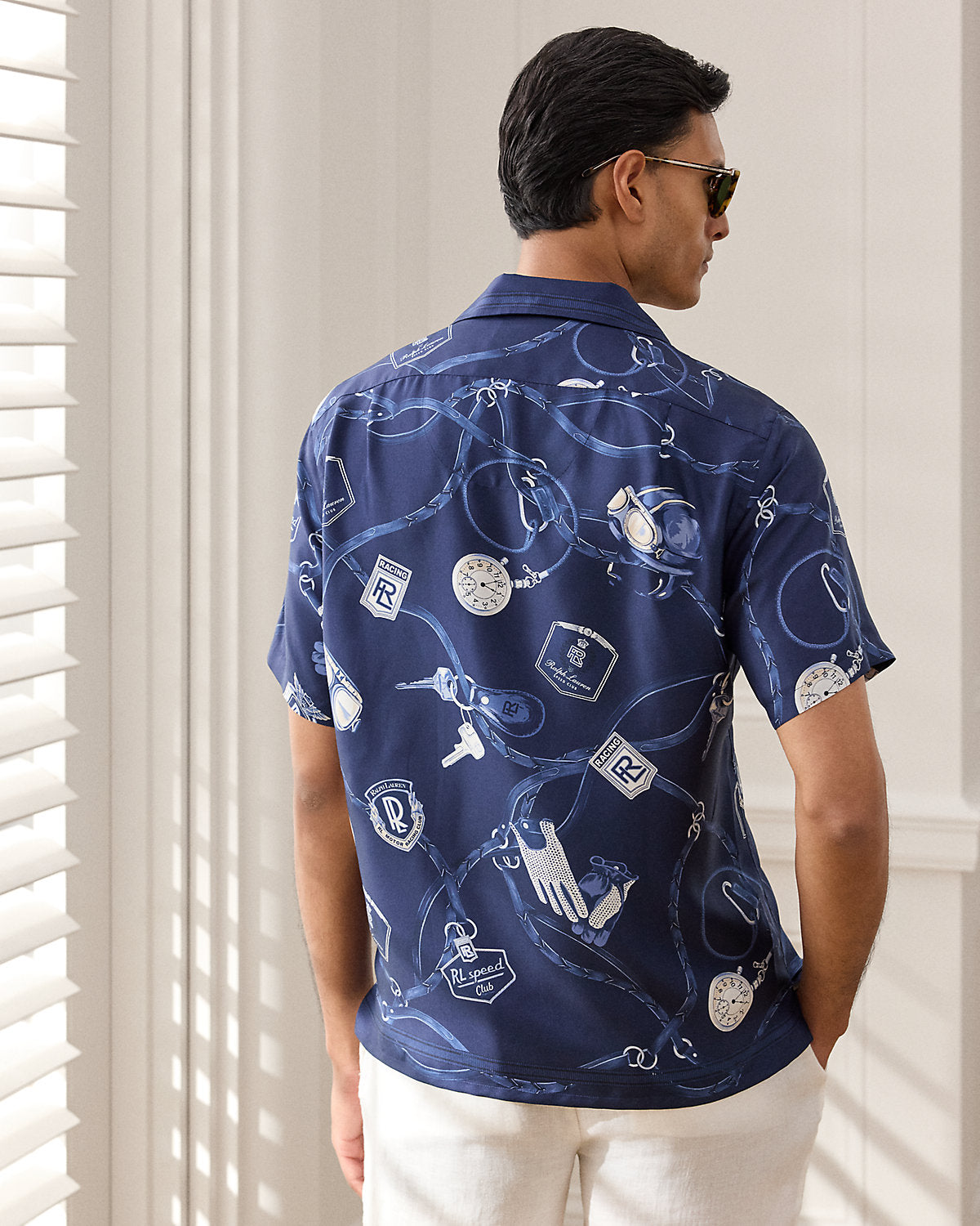 Automobile-Print Silk Camp Shirt