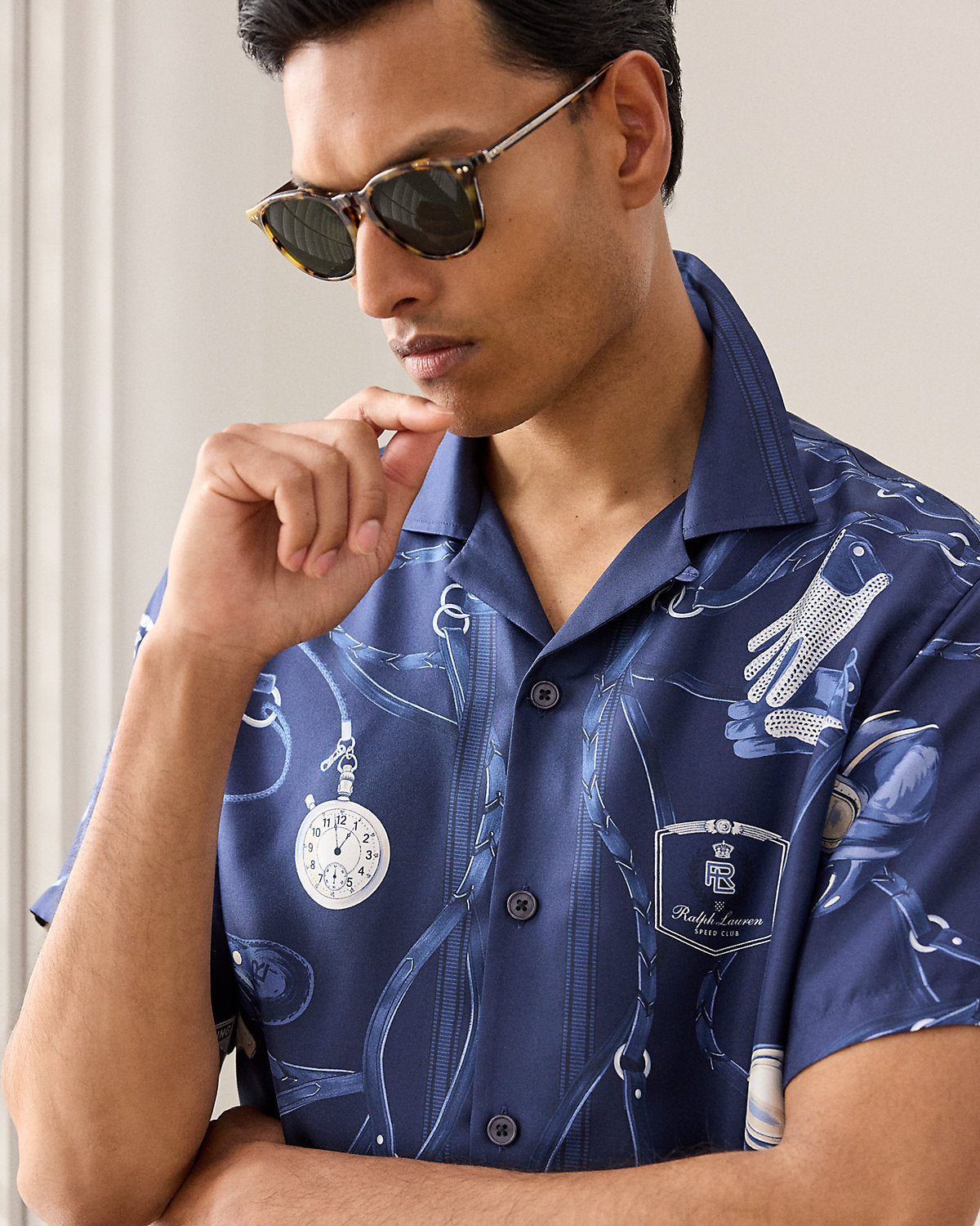 Automobile-Print Silk Camp Shirt