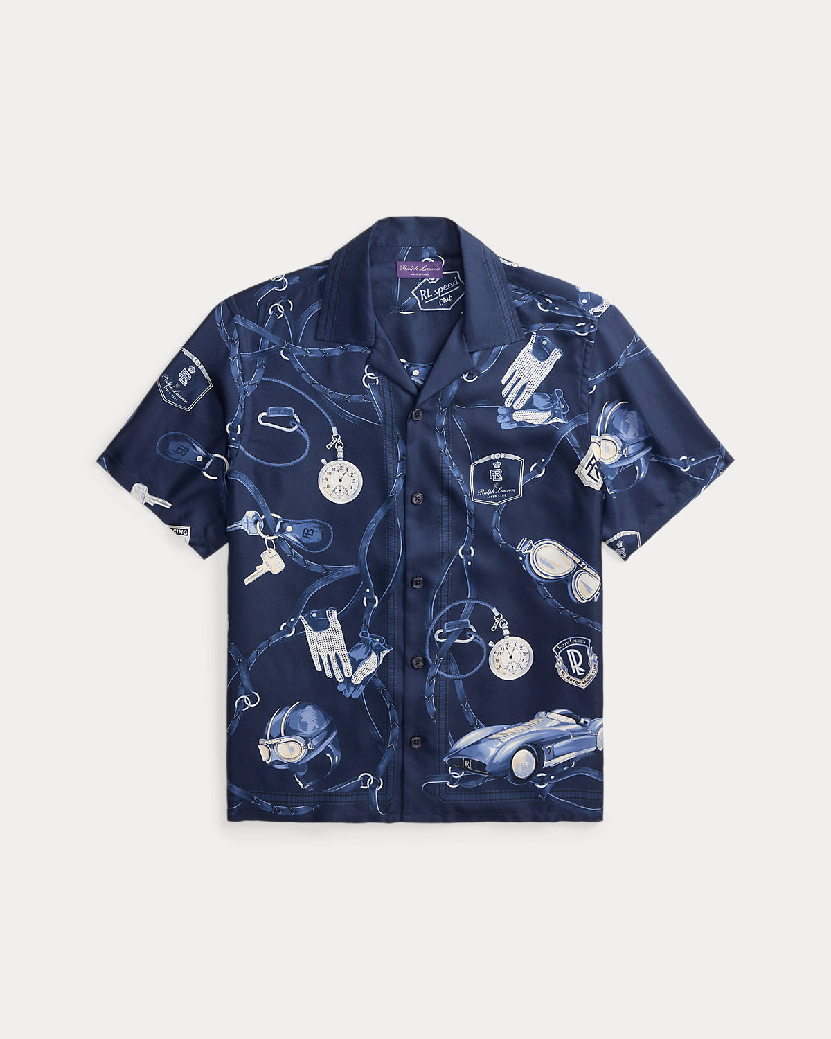 Automobile-Print Silk Camp Shirt