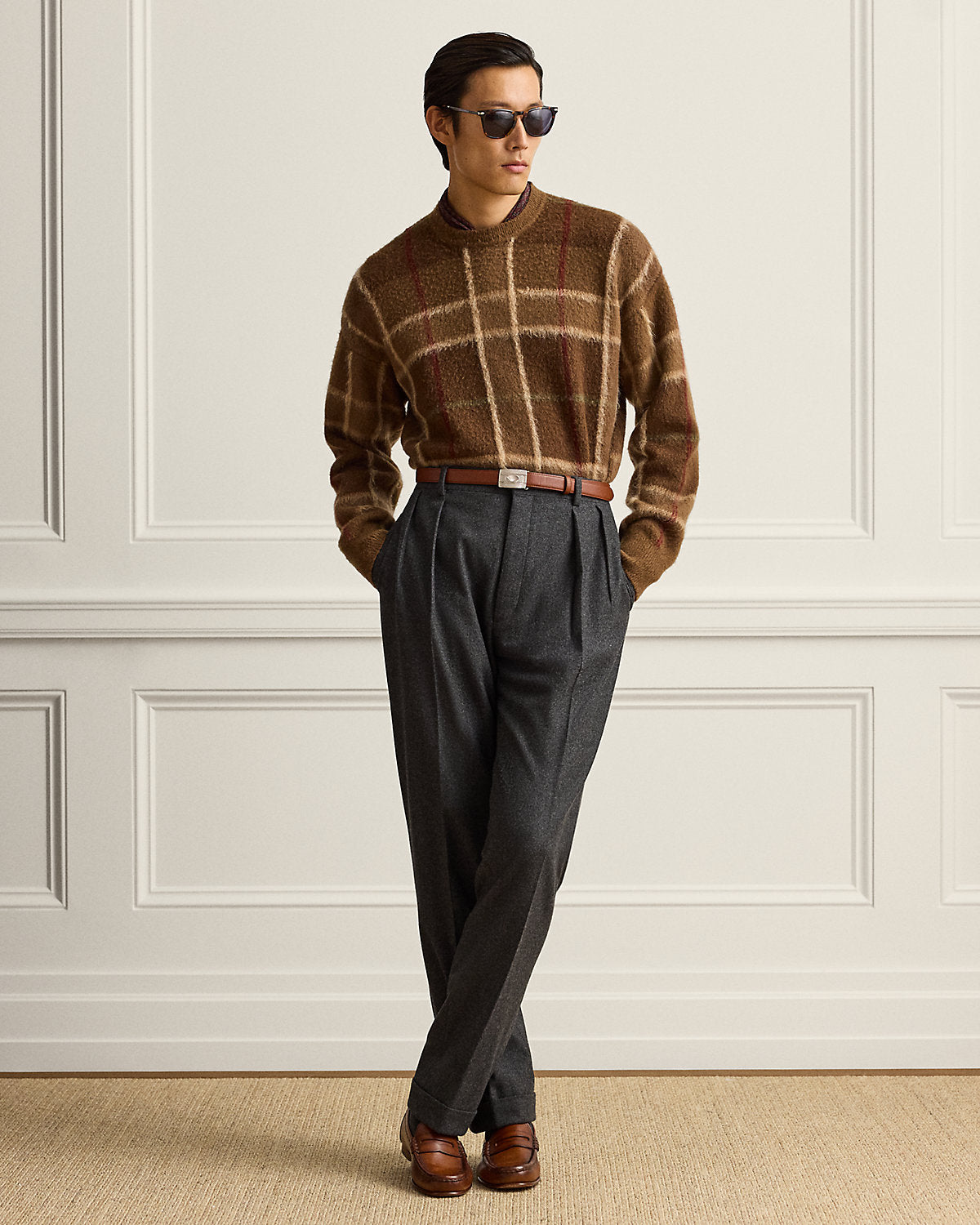 Relaxed Fit Plaid Cashmere-Blend Sweater