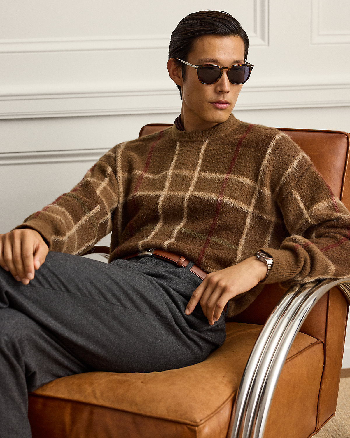 Relaxed Fit Plaid Cashmere-Blend Sweater