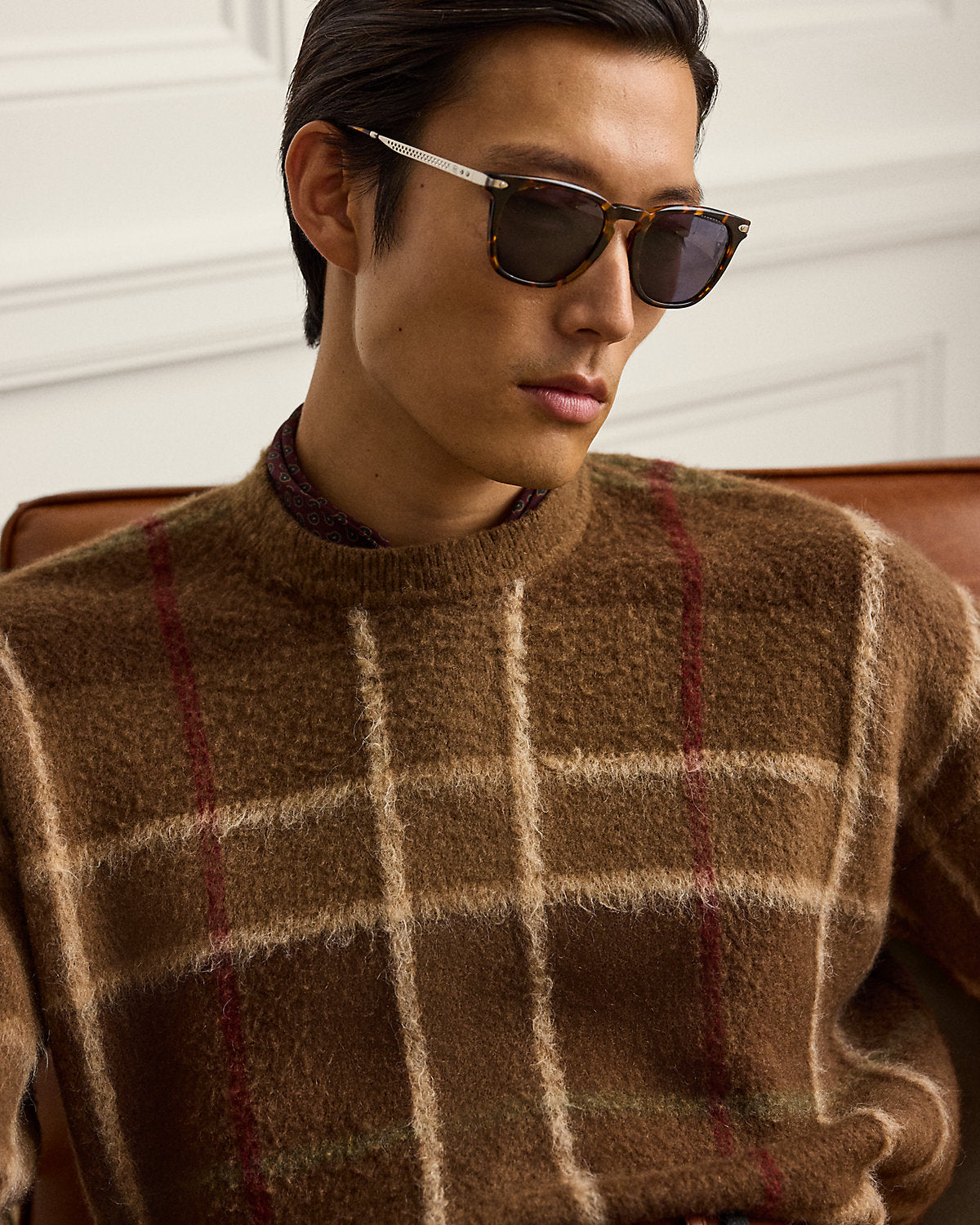 Relaxed Fit Plaid Cashmere-Blend Sweater