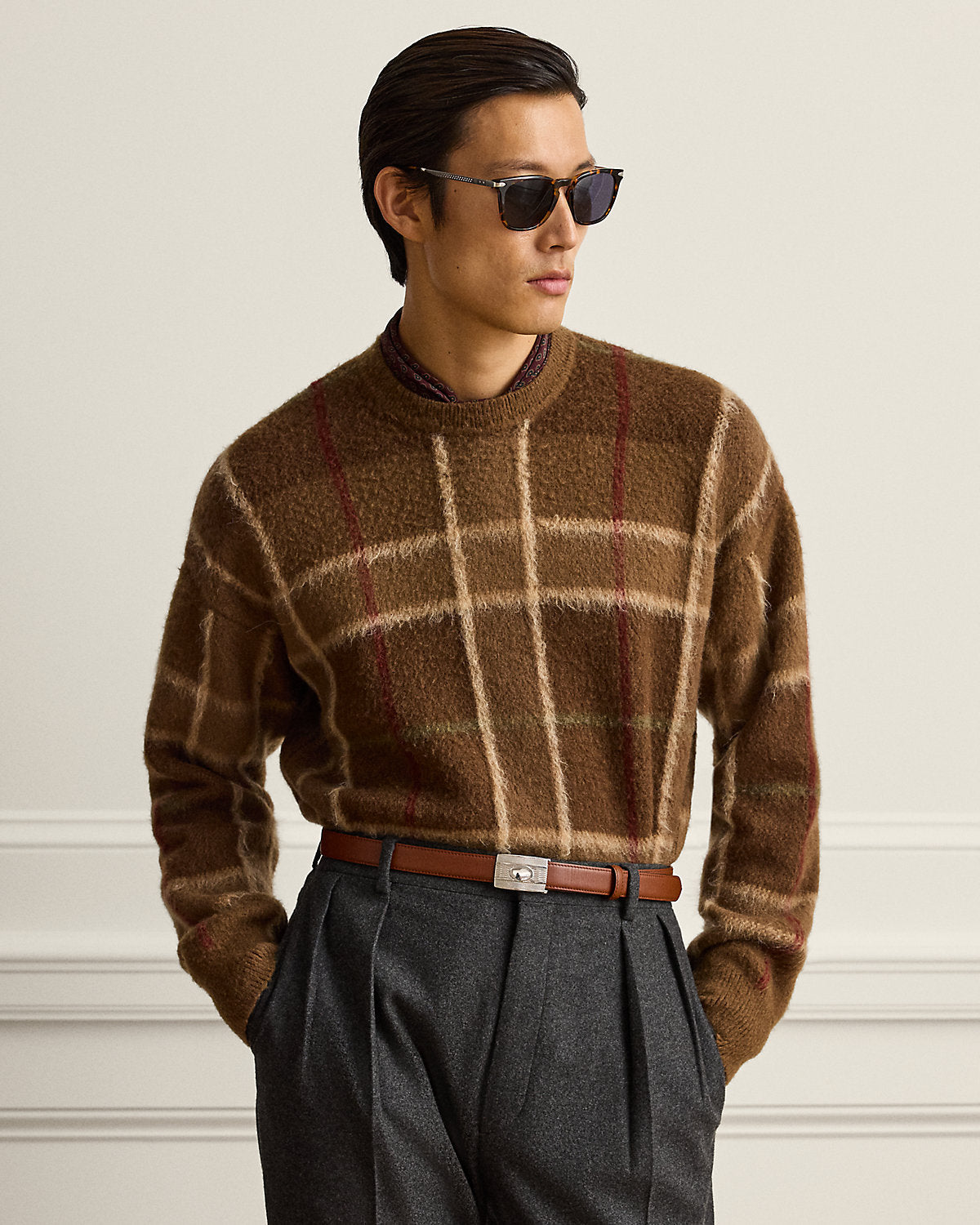 Relaxed Fit Plaid Cashmere-Blend Sweater
