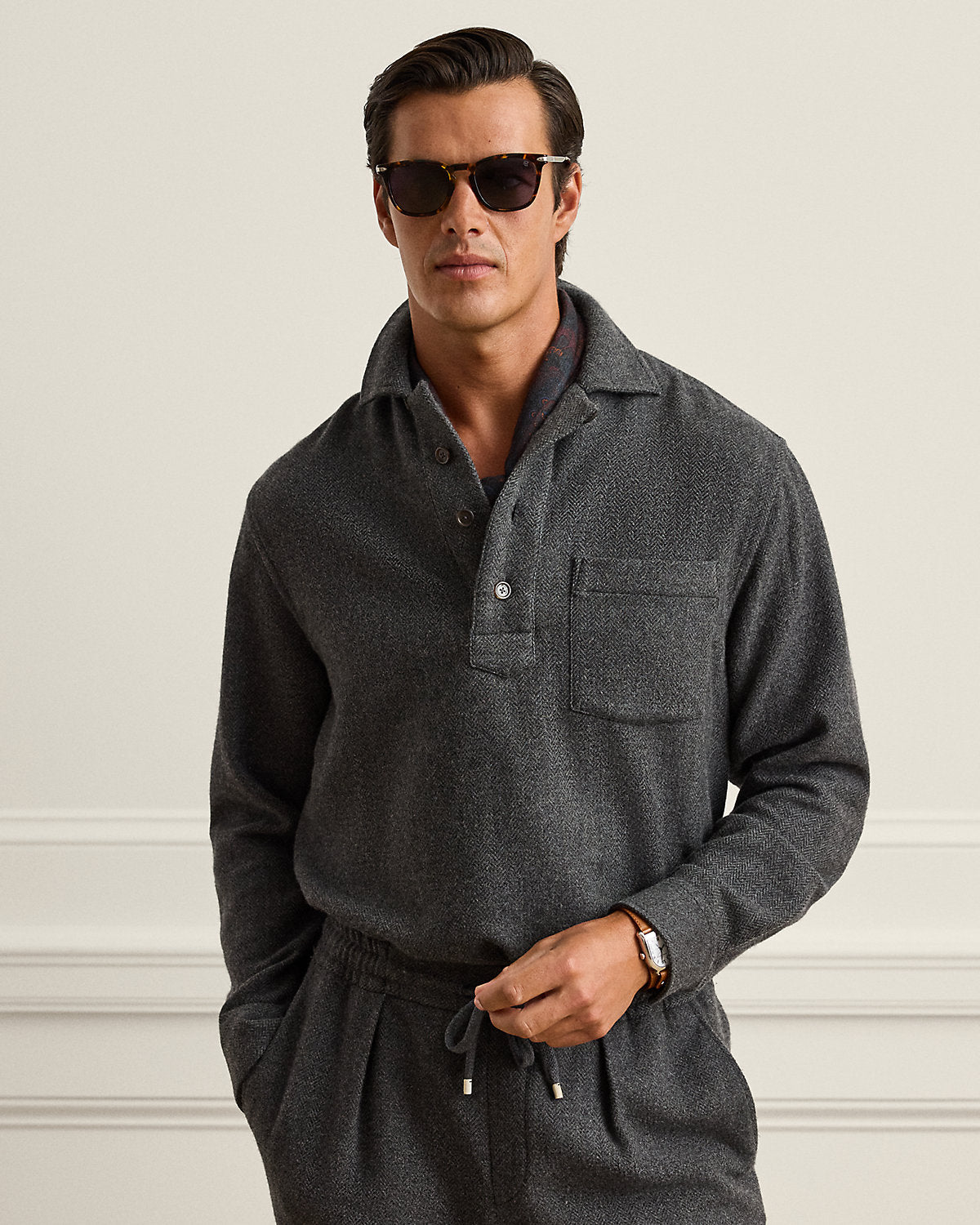 Relaxed Fit Wool-Cashmere Popover Shirt