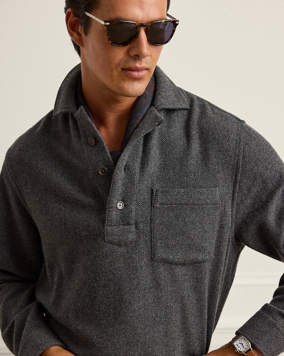 Relaxed Fit Wool-Cashmere Popover Shirt