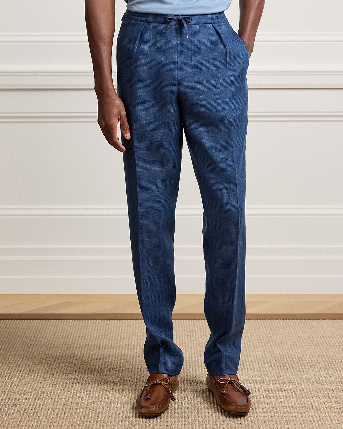 Hand-Tailored Plaid Linen Trouser