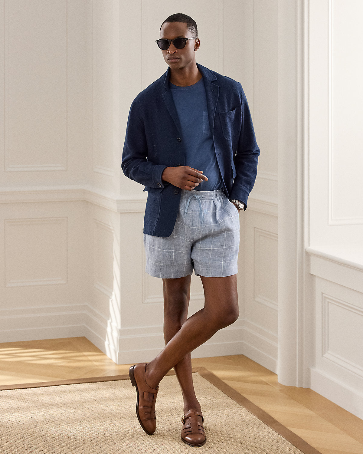 Hand-Tailored Windowpane Linen Short