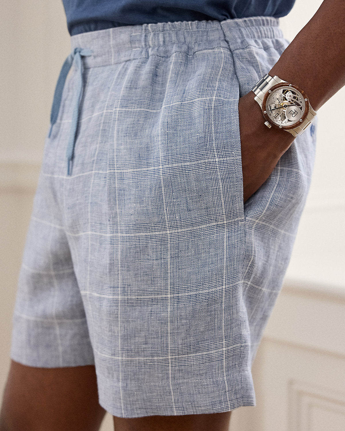 Hand-Tailored Windowpane Linen Short